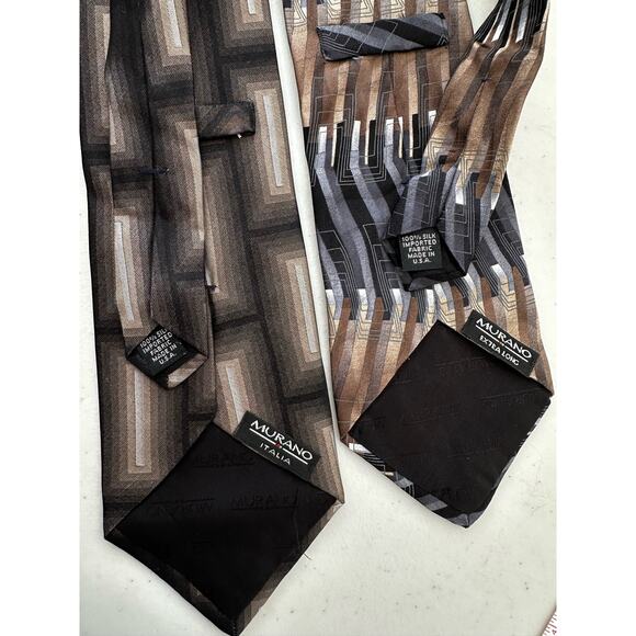 Vintage Pair of Brown and Taupe Murano Silk Neckties - Picture 4 of 4